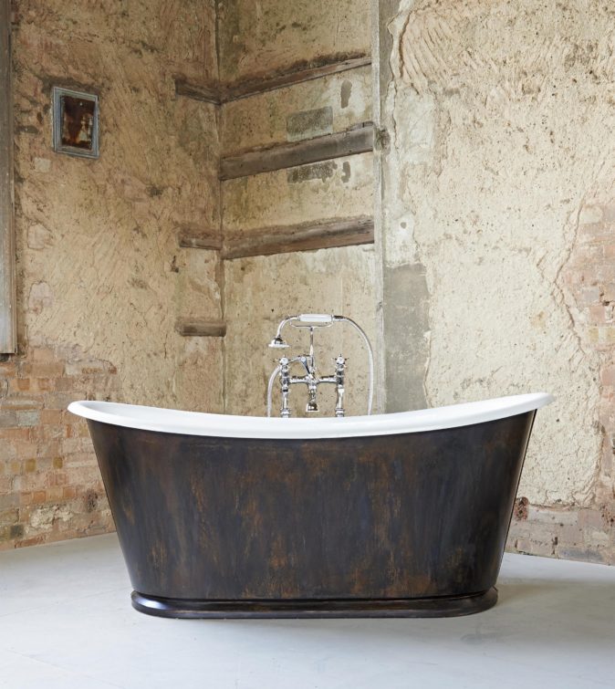 The Burnished Copper Usk cast iron bateau bath tub