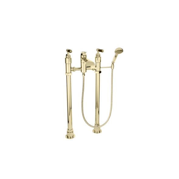 Chessleton Floor Standing Bath Mixer with walnut handles in brass finish