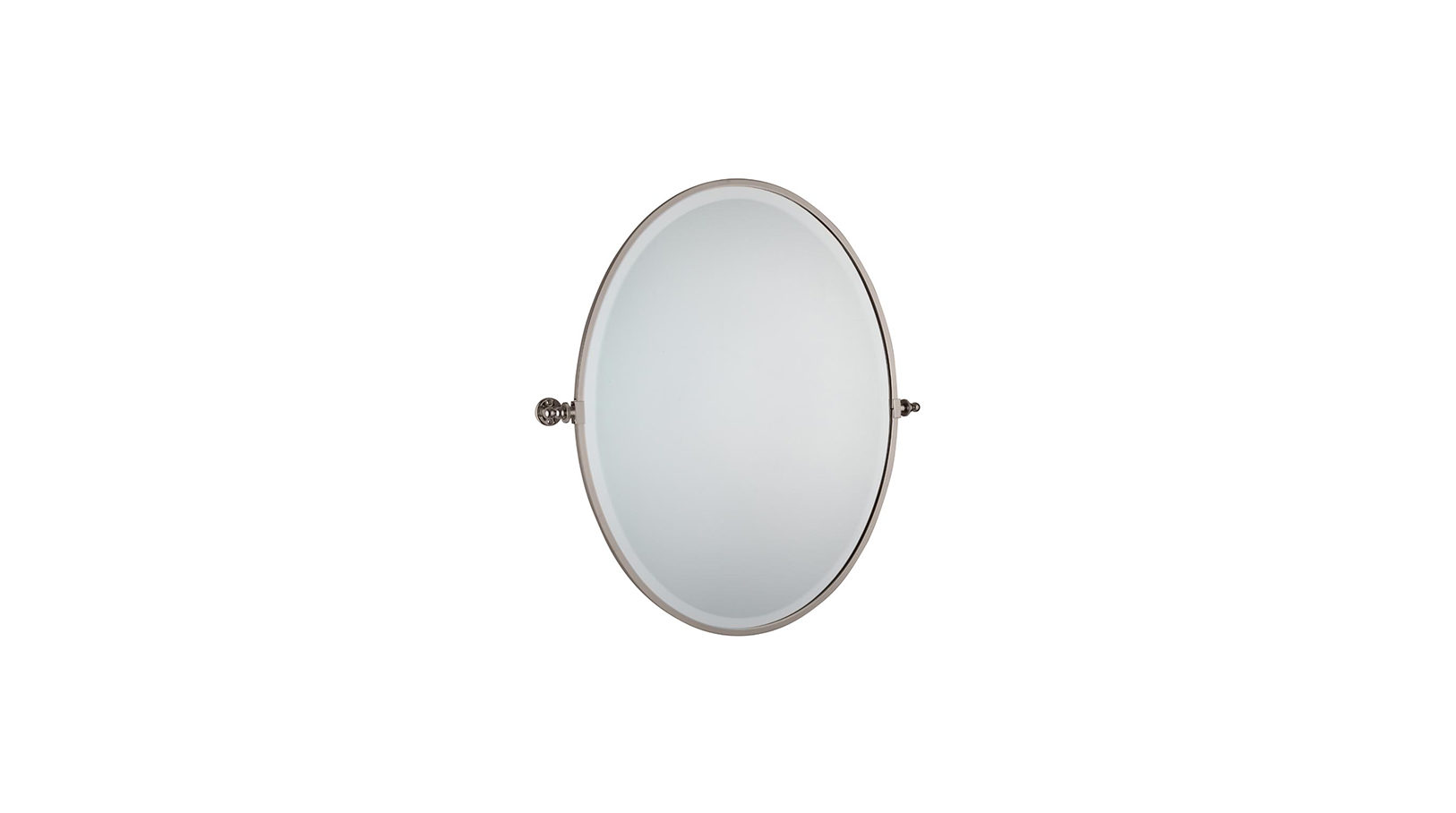 Oval Tilt Mirror in polished nickel finish cut out image on the white background,