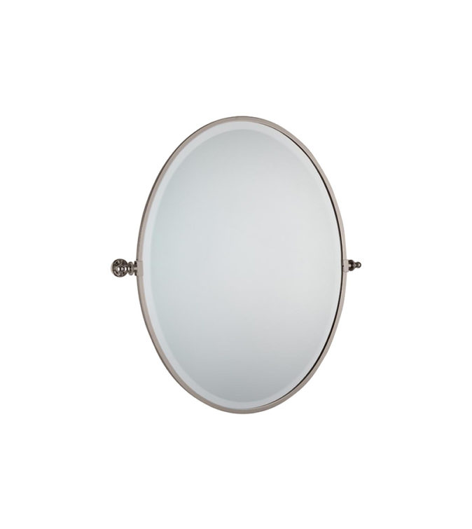 Oval Tilt Mirror in polished nickel finish cut out image on the white background,