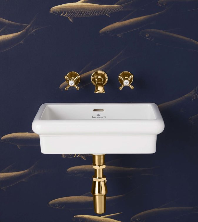 The Bourne Wall Mounted Vanity Basin in brass finish
